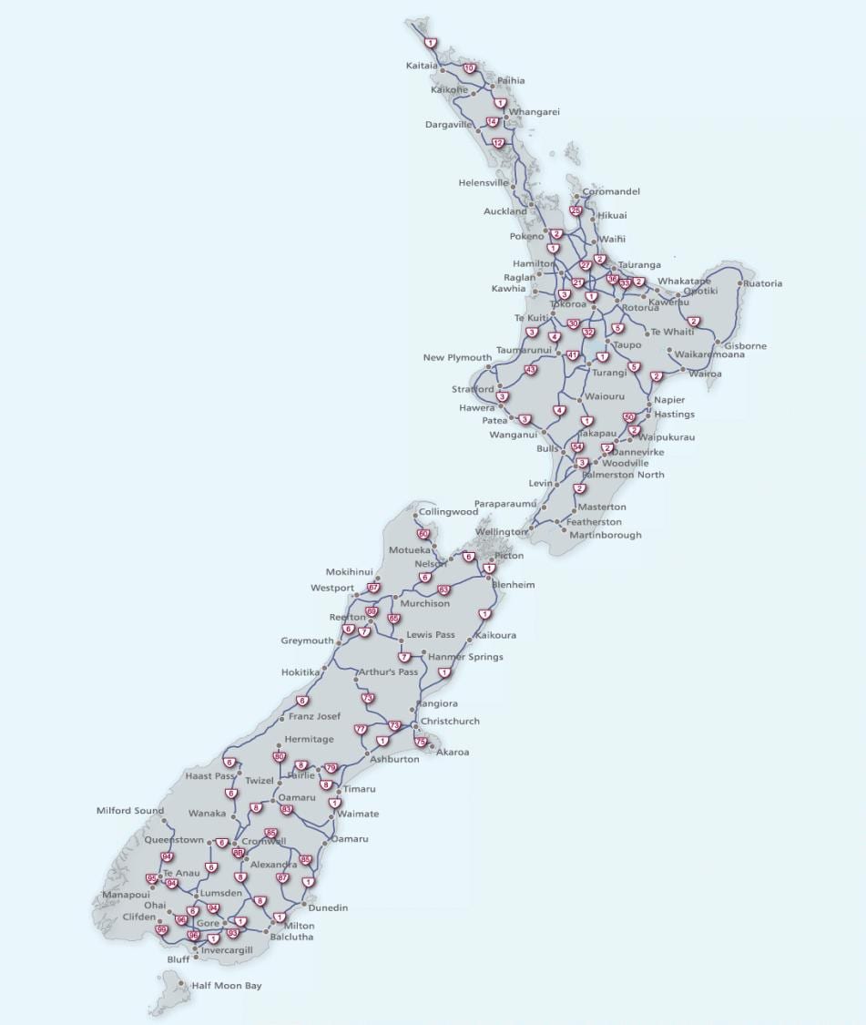 Peta dari selandia baru rute 